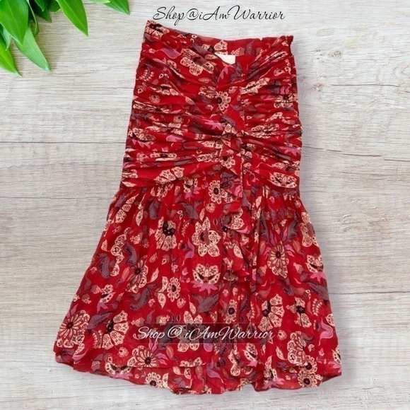 Cinq a Sept NWT ruched ruffle floral cherry red midi skirt *Shop@iAmWarrior - Picture 7 of 13